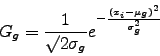 \begin{displaymath}
G_{g}=\frac{1}{\surd{2}\sigma_{g}}e^{-\frac{(x_i-\mu_{g})^2}{\sigma_{g}^2}}
\end{displaymath}